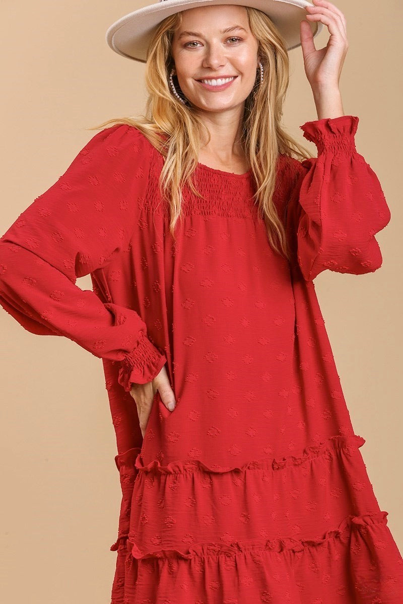 Umgee - Swiss Dot Tiered Dress, Red L Umgee - Swiss Dot Tiered Dress, Red L
