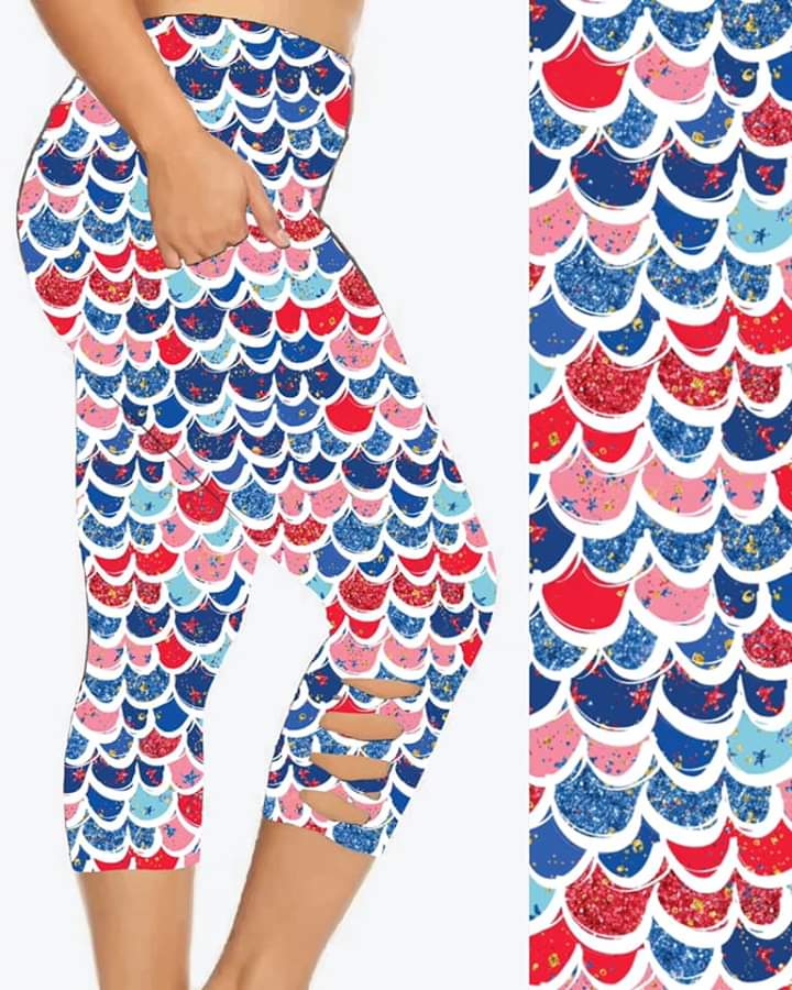 Patriotic Mermaid Scales Capri Leggings - Monogram Market