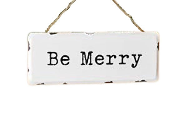 Distressed Metal "Be Merry" Holiday Ornament, 5.8" - Monogram Market