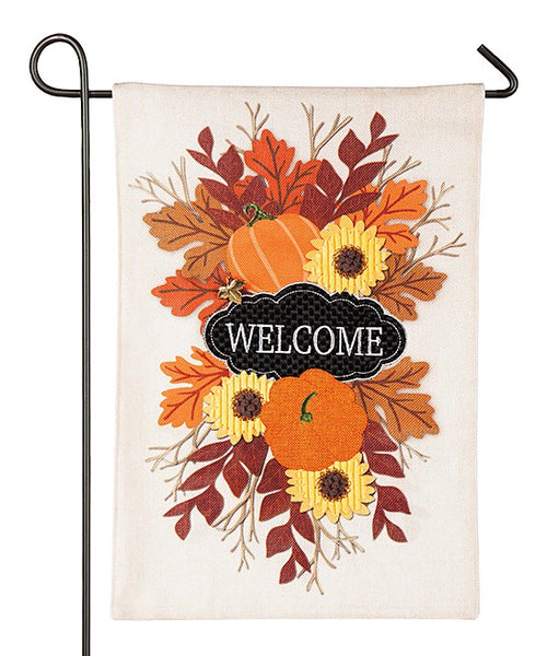 Fall Floral Welcome Garden Burlap Flag | Monogram Market