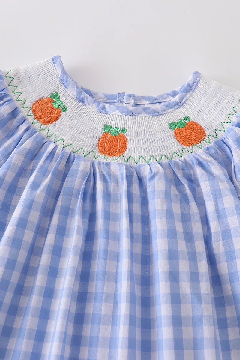 Girl's Smocked Pumpkin Dress 4 Girl's Smocked Pumpkin Dress 4