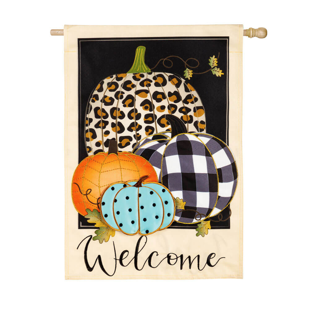 Mixed Print Pumpkins House Linen Flag - Thumbnail 2