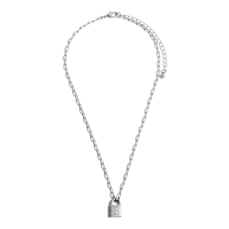 Initial Padlock Pendant Necklace, Worn Silver - Monogram Market