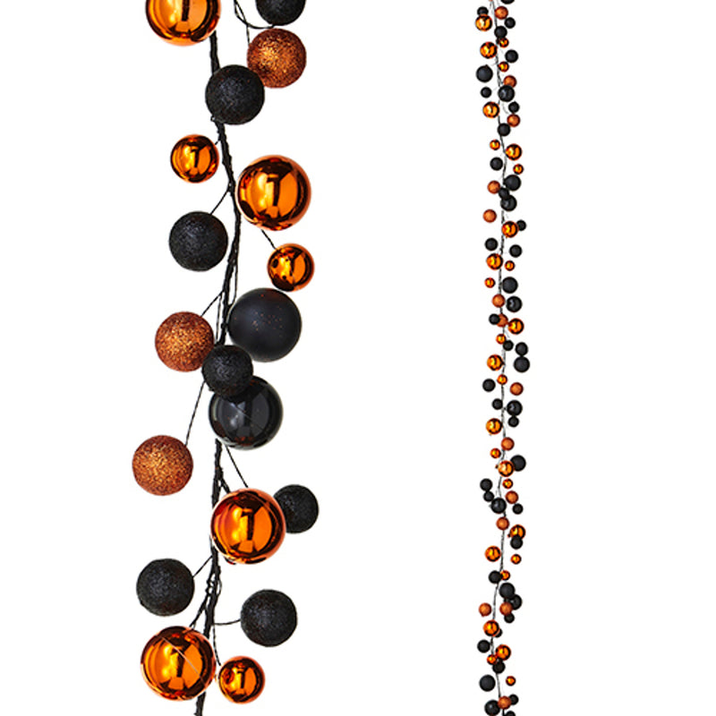 RAZ - Orange & Black Halloween Ball Garland, 6' - Monogram Market