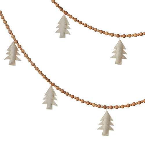 RAZ Felt Christmas Trees Wood Bead Garland