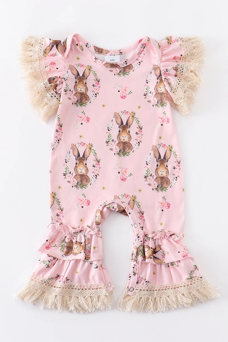 Baby Girl's Pink Ruffle Bunny Romper - Monogram Market