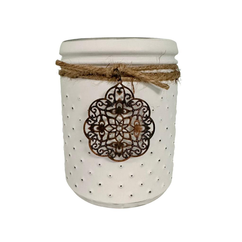 Sweet Wick Candle Company - Distressed White Hobnail Jar Candle - Monogram Market