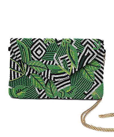 Beaded Envelope Clutch, Geometric with Palm Leaves - Monogram Market