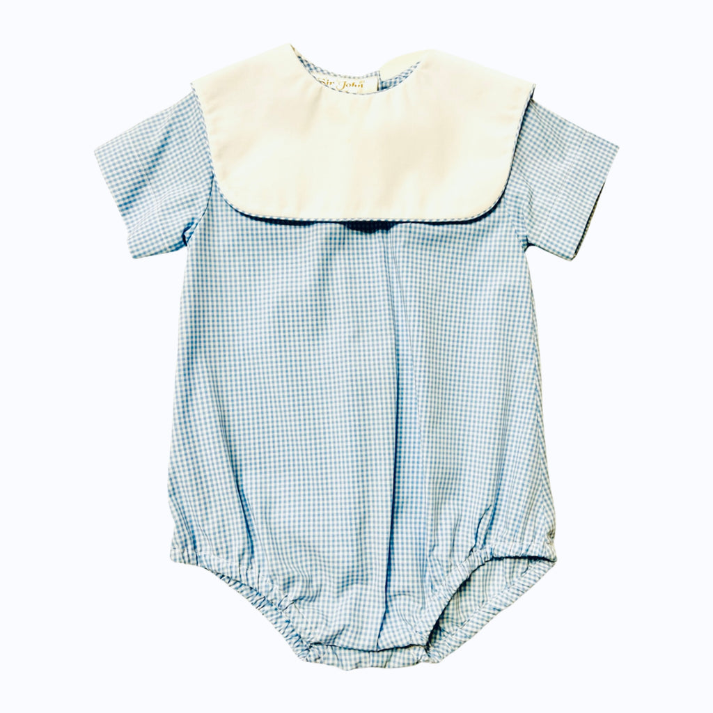 Light Blue Gingham Baby Bubble with Collar - Monogram Market