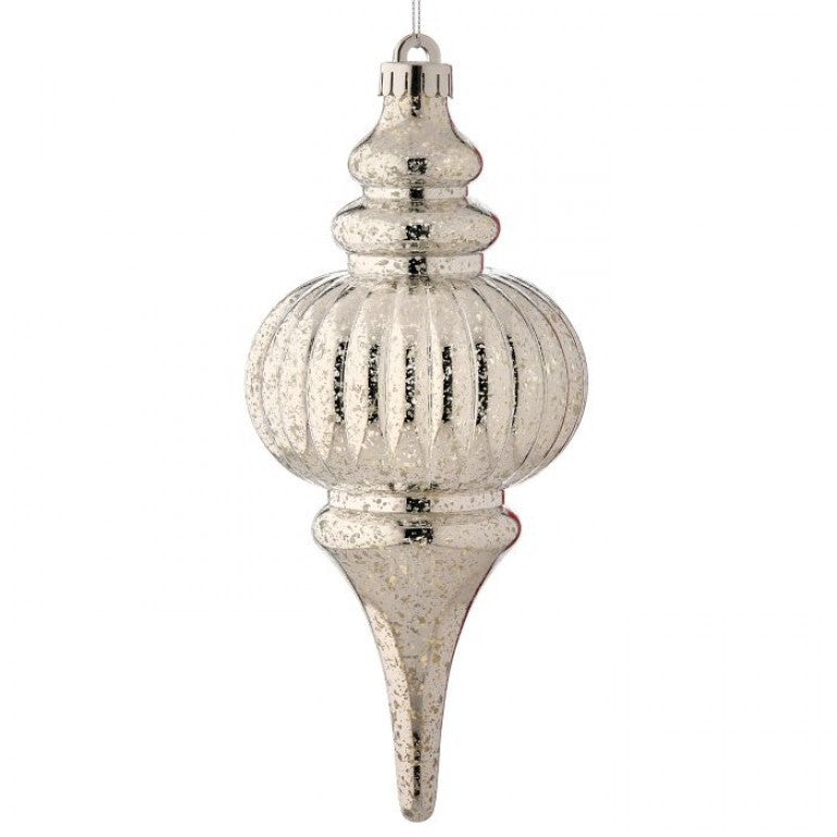 Silver Mercury Ridged Finial Ornament, 10” - Monogram Market