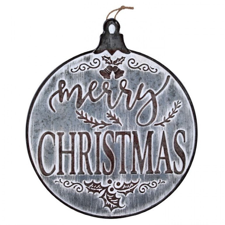 Weathered Grey Metal “Merry Christmas” Wall Decor/Ornament, 16 x 19” - Monogram Market