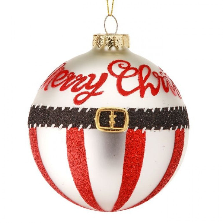 Glass Merry Christmas Stripe Ornament, 4” - Monogram Market