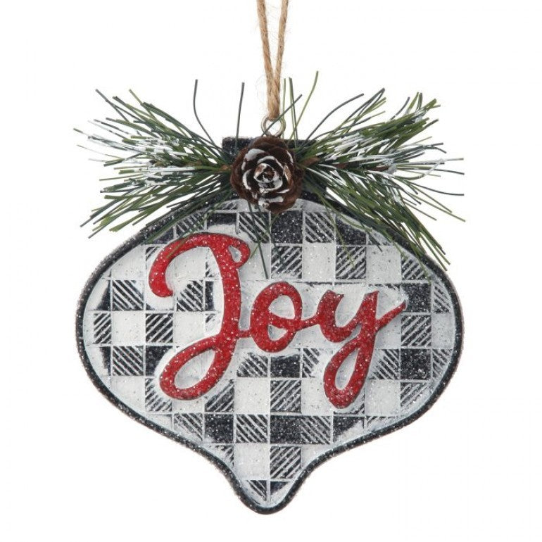 “Joy” Check Finial Ornament, 4.5” - Monogram Market