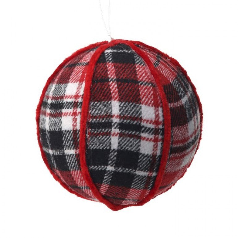 Fabric Plaid Ball Ornament, 4” - Monogram Market