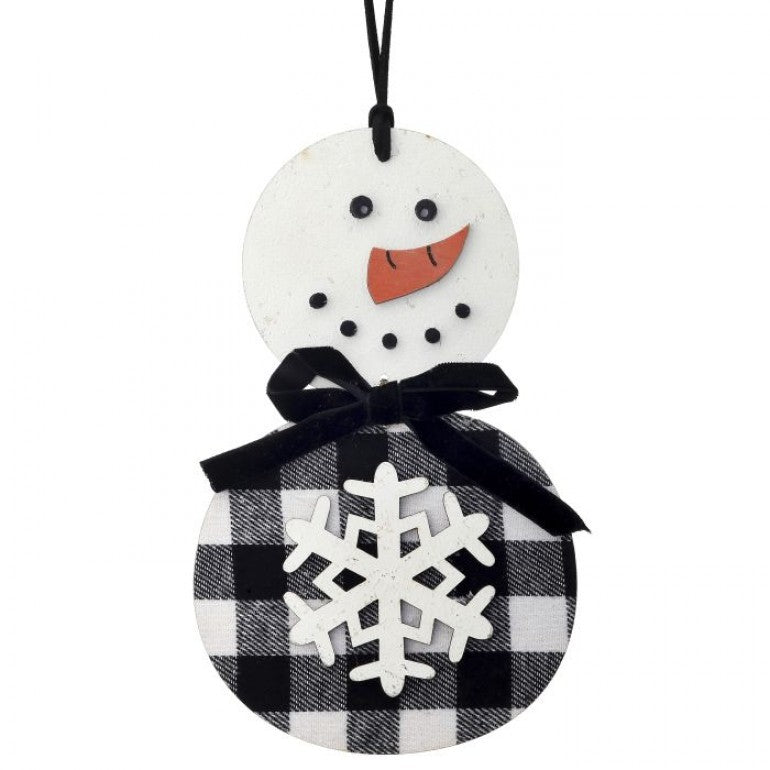 Buffalo Plaid Wooden Snowman Ornament, 7” - Monogram Market