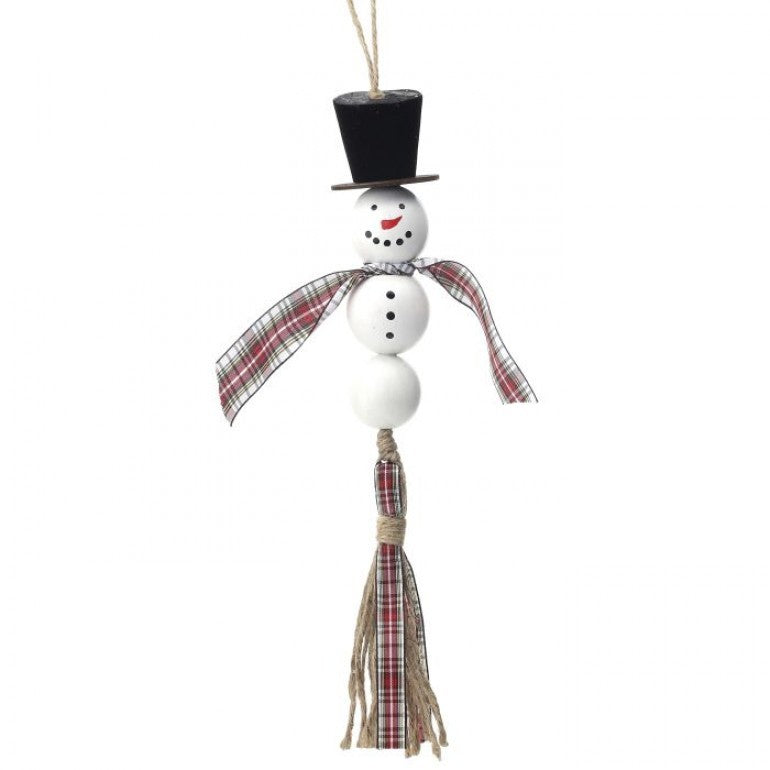 Wood Bead Snowman Ornament, 17” - Monogram Market