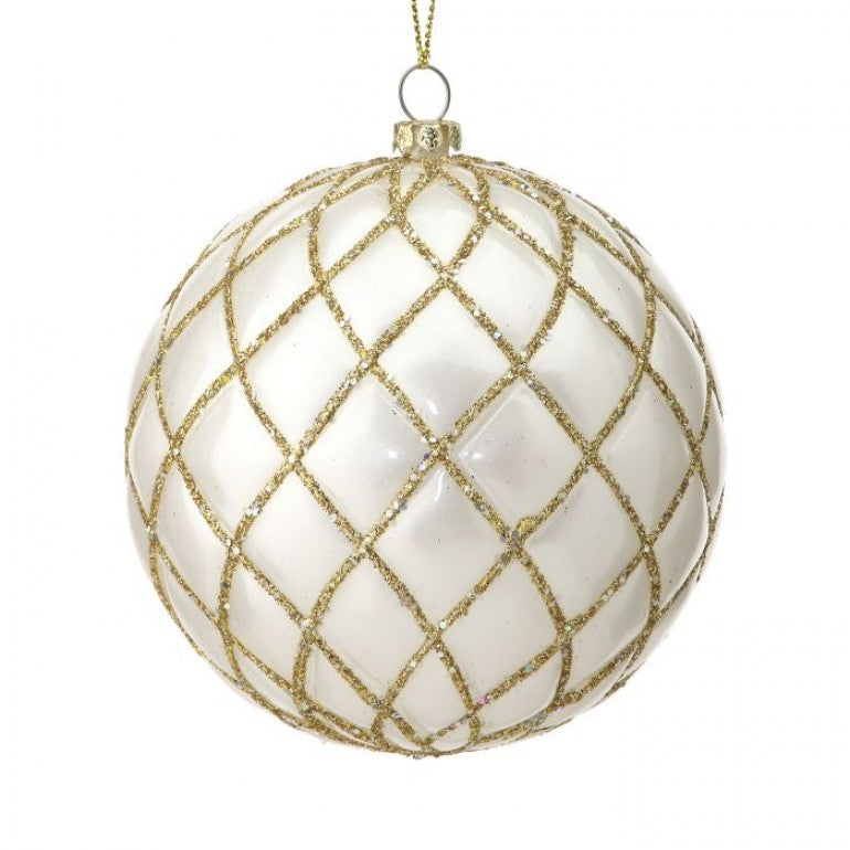 White Glitter Net Ball Ornament