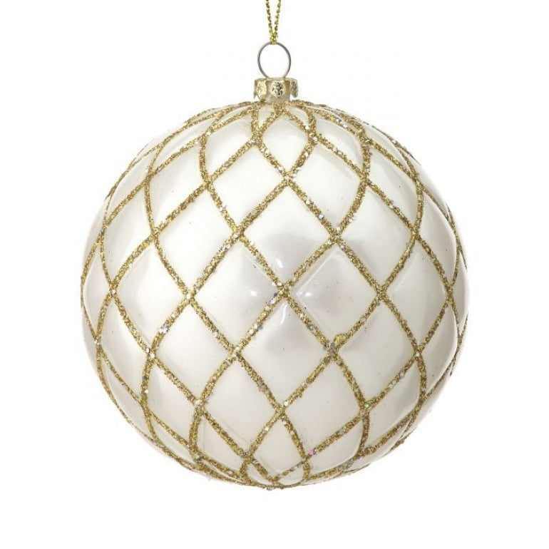 White Glitter Net Ball Ornament, 4” - Monogram Market