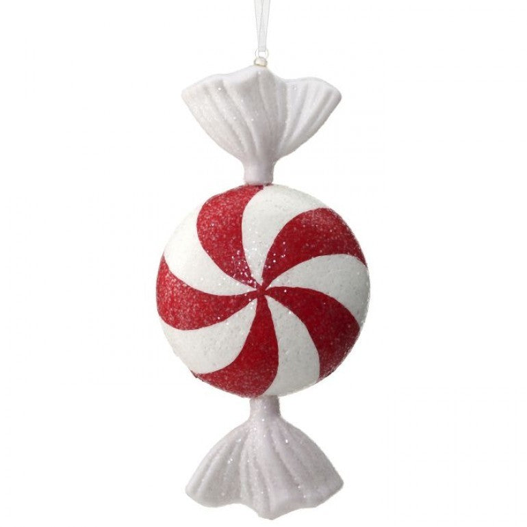 Red and White Wrapped Peppermint Candy Ornament, 8.5” - Monogram Market