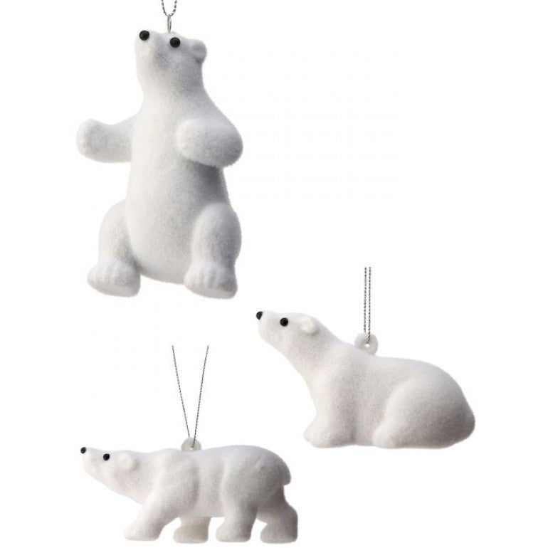 White/Silver Flocked Polar Bear Ornament, 4-5” - Monogram Market