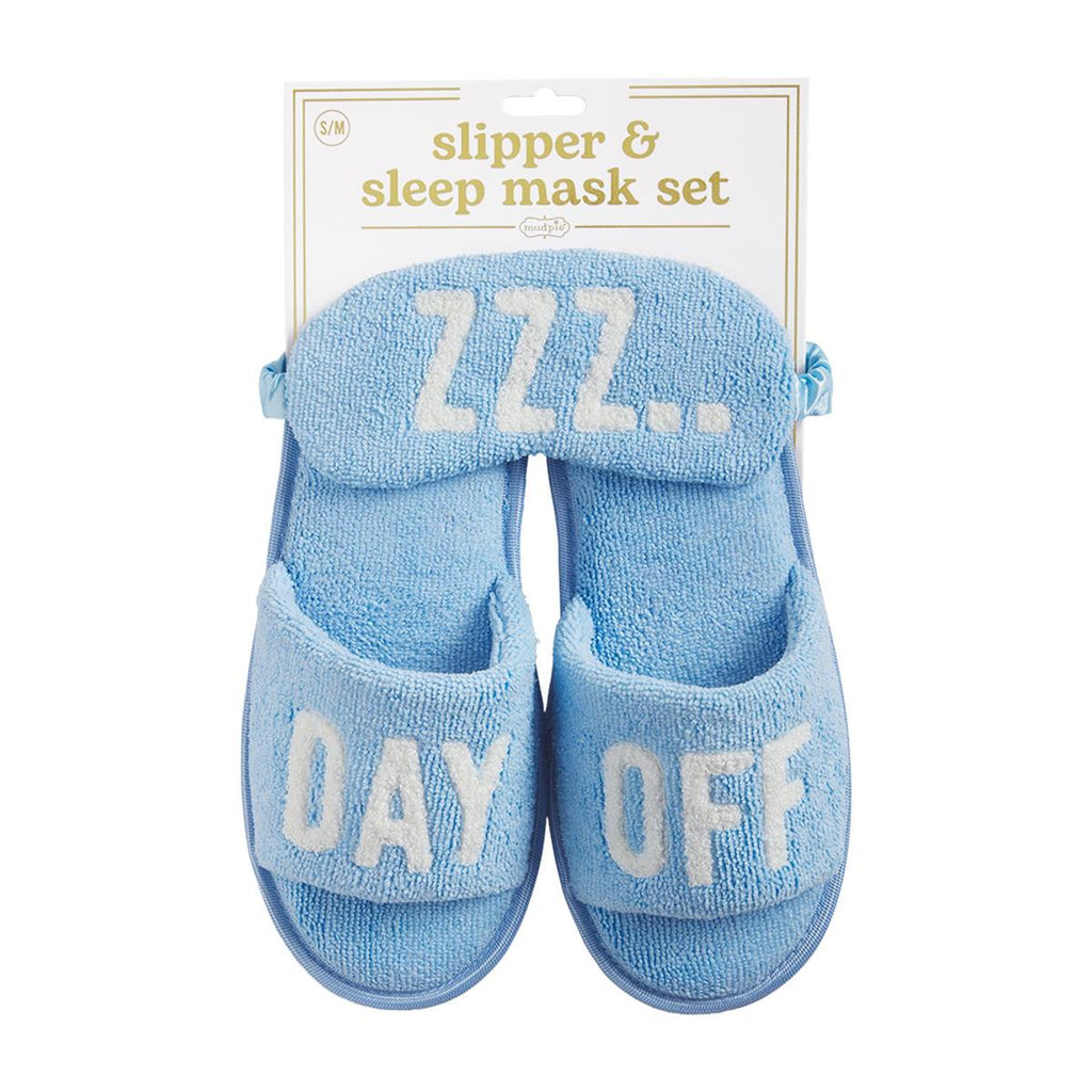 Mud Pie - Slipper & Sleep Mask Set, Blue - Monogram Market
