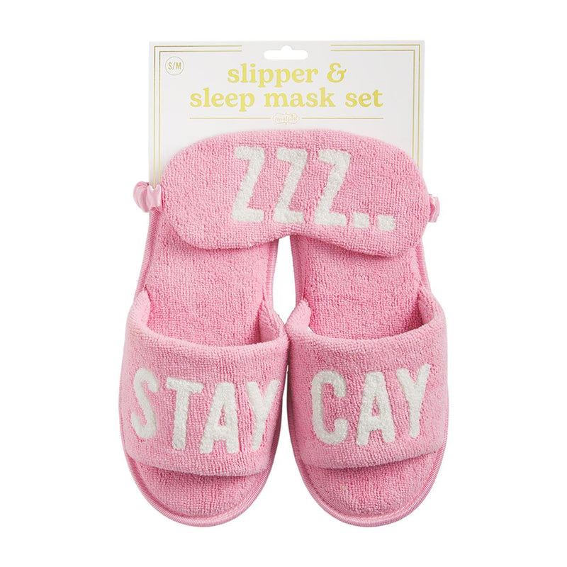 Mud Pie - Slipper & Sleep Mask Set, Pink - Monogram Market