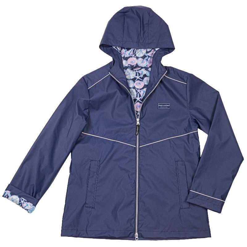 Simply Southern - YOUTH Full Zip Rain Jacket, NAVY - Monogram Market