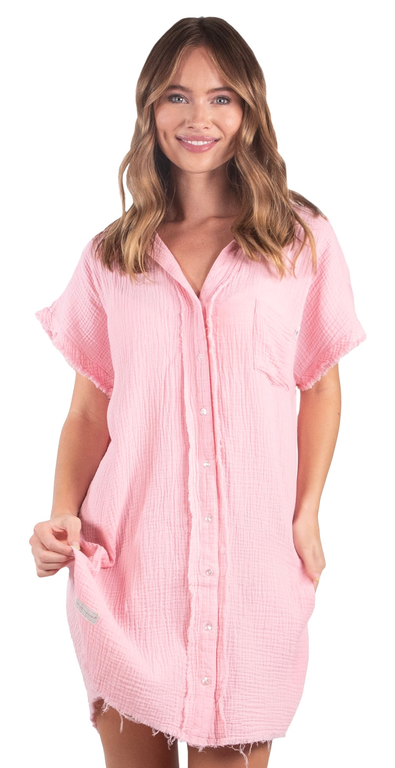 Simply Southern - Gauze Button Front Dress, Taffy Pink - Monogram Market