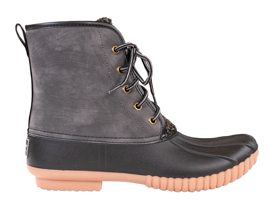 Simply Southern Lace Up Duck Boots Dark Grey Monogram Market