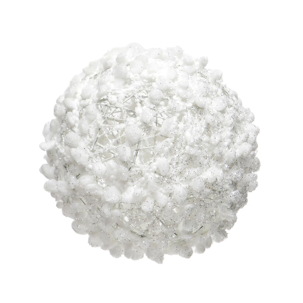 White Puff Ball Ornament w/Glitter, 4.75" - Monogram Market