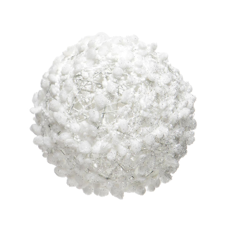 White Puff Ball Ornament w/Glitter, 4.75" - Monogram Market