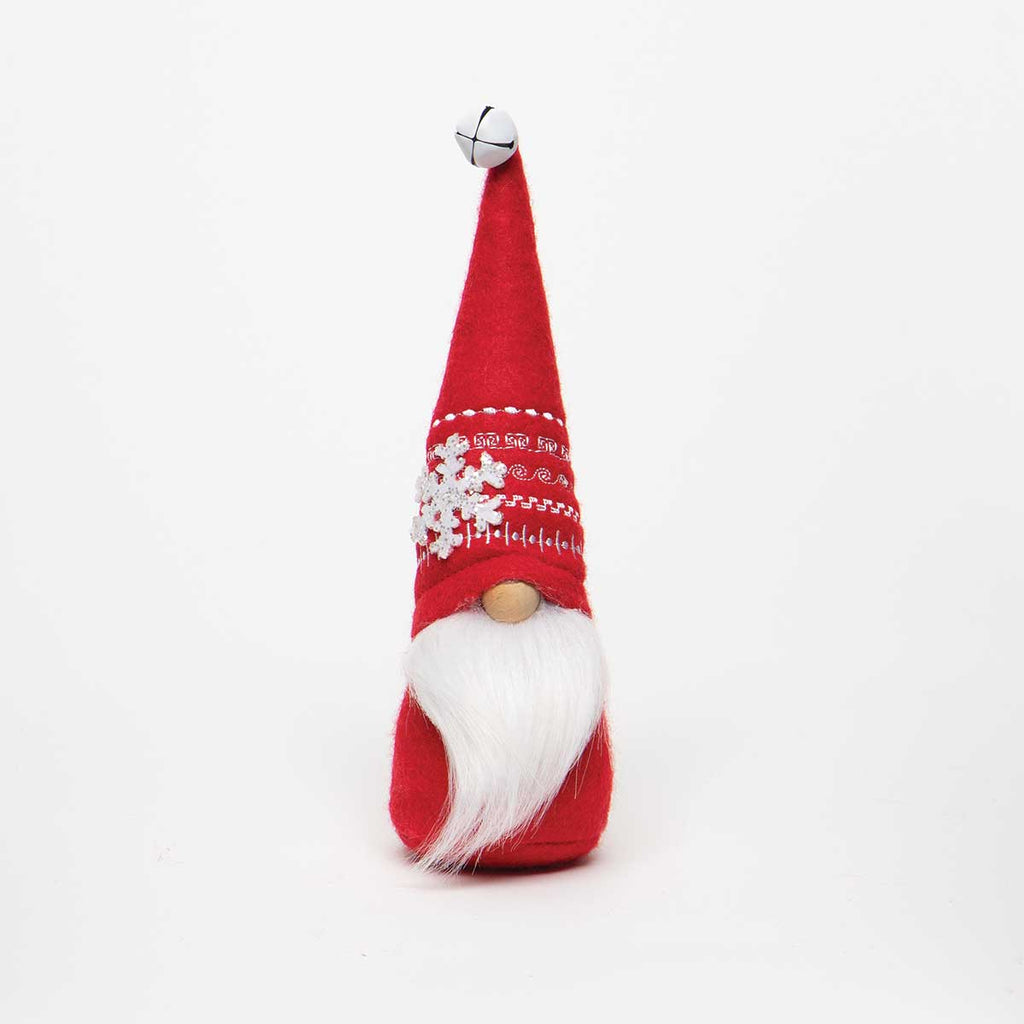Red & White Gnome w/Jingle Bell Hat & Snowflake Detail, 9.5" - Monogram Market