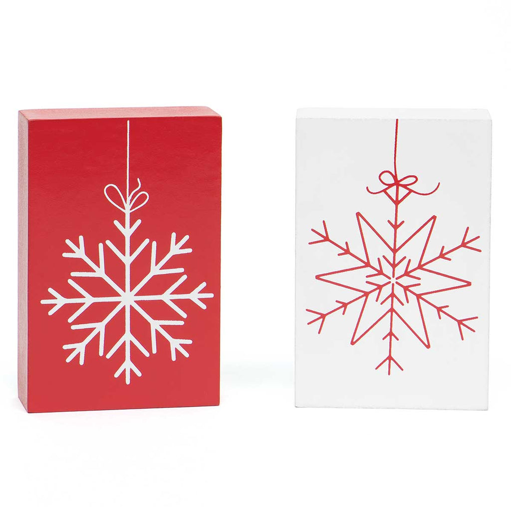 Snowflake Shelf Sitters, Red/White (4" x 5") - Monogram Market