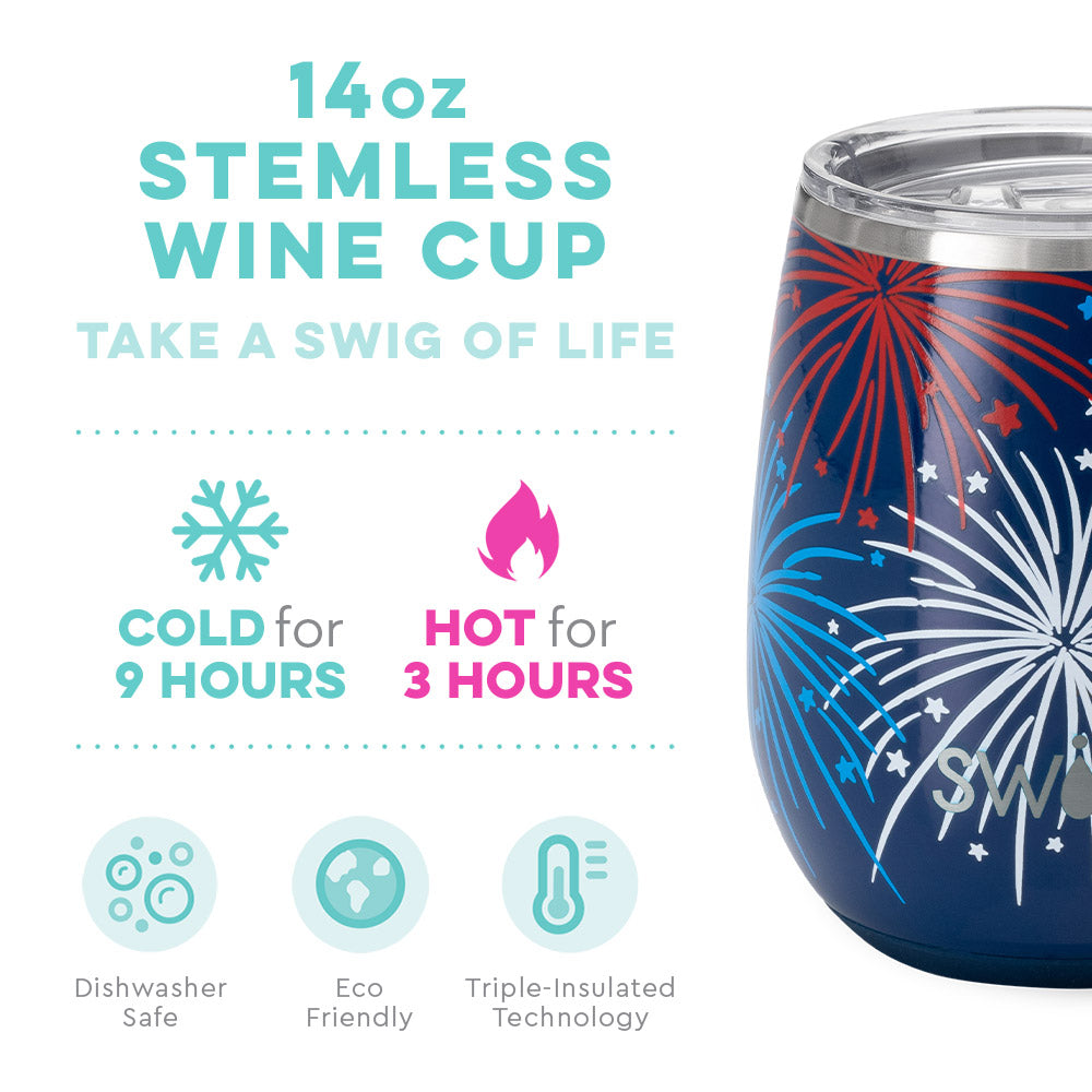 SWIG - 14 oz Stemless Wine Cup, Fireworks - Monogram Market