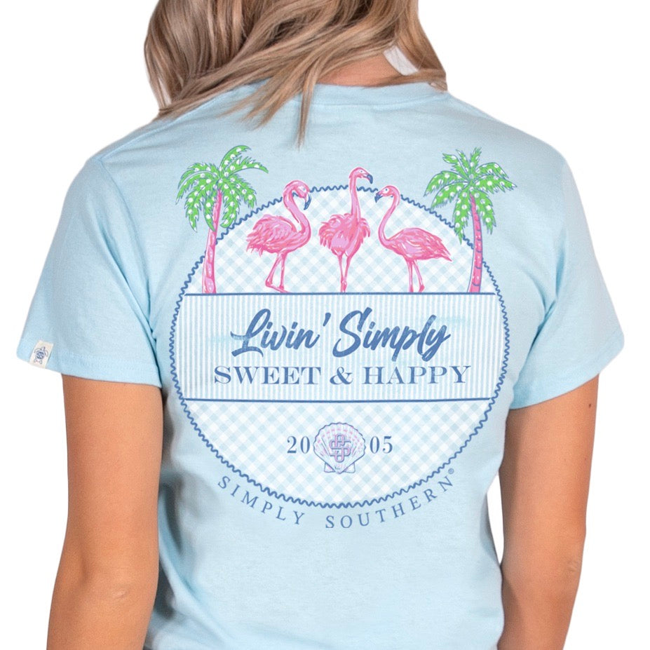 Simply Southern, Short Sleeve Tee - LIVIN' SIMPLY (FLAMINGO) - Monogram Market