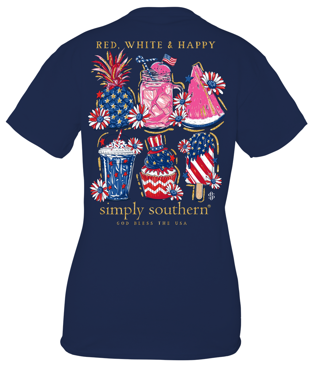 Simply Southern, YOUTH Short Sleeve Tee - RED, WHITE & HAPPY (USA) - Monogram Market
