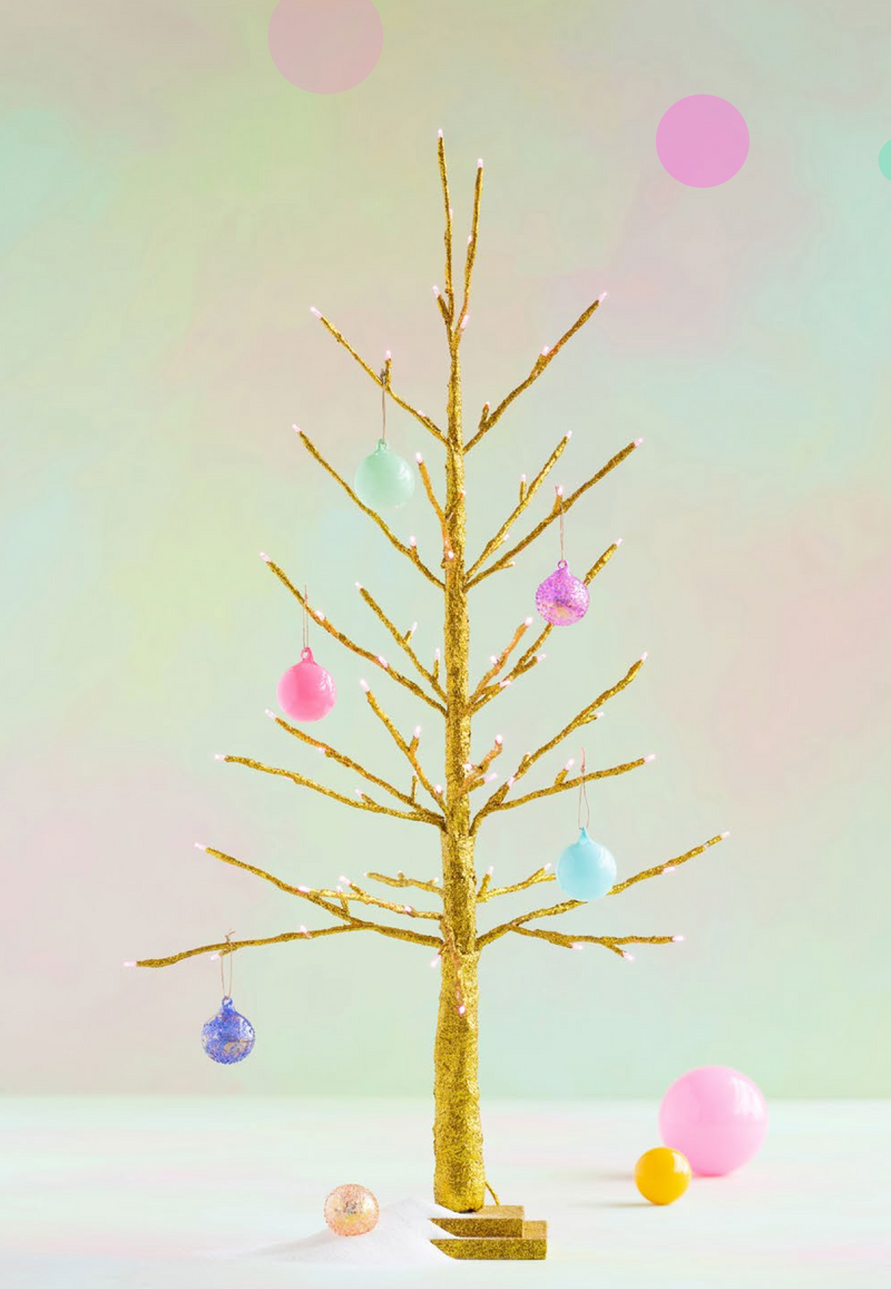Glitterville - Gold Christmas Tree with Pink Lights, 36" - Monogram Market