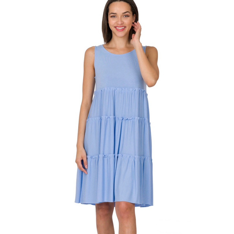 Sleeveless Tiered Dress, Spring Blue - Monogram Market