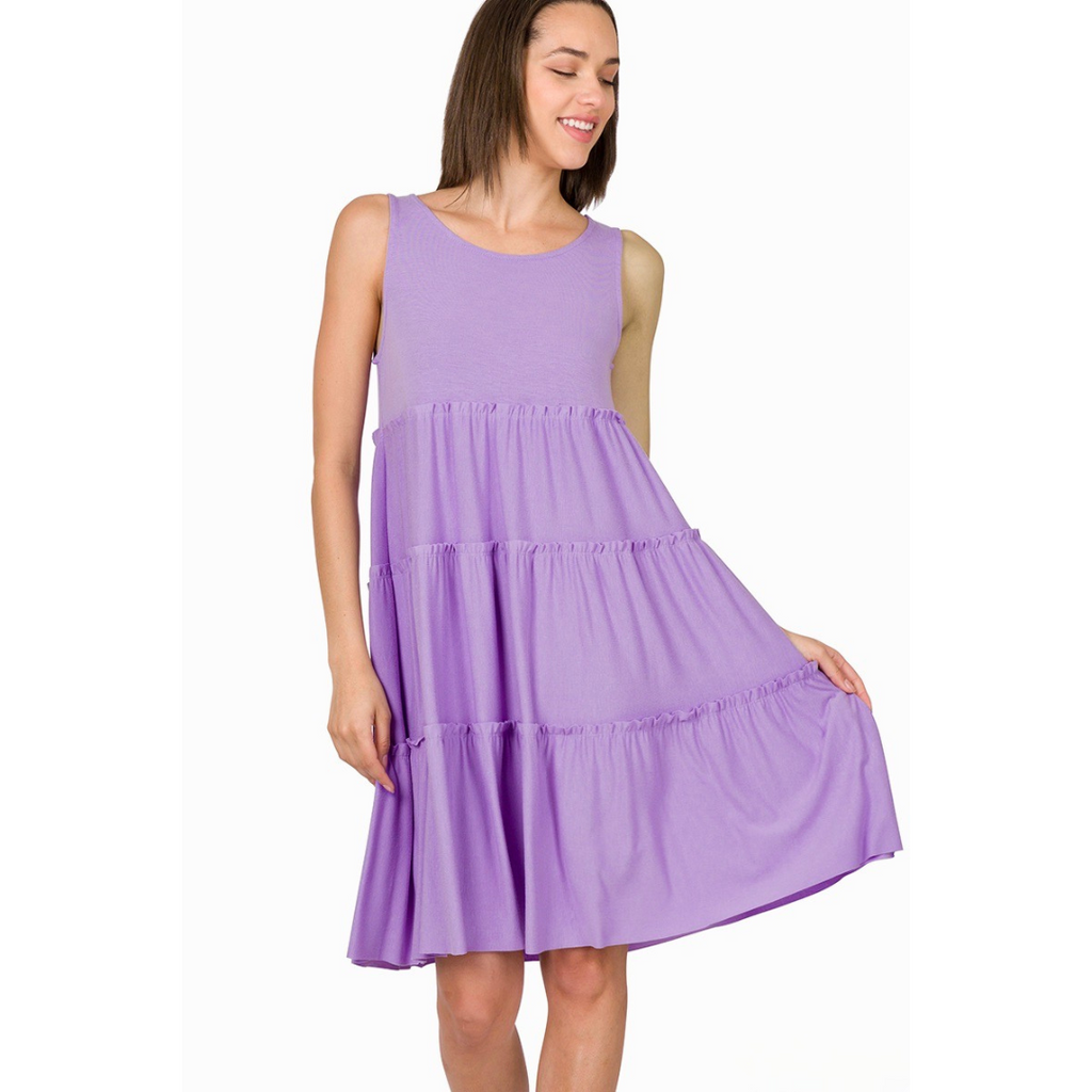 Sleeveless Tiered Dress, Lavender - Monogram Market