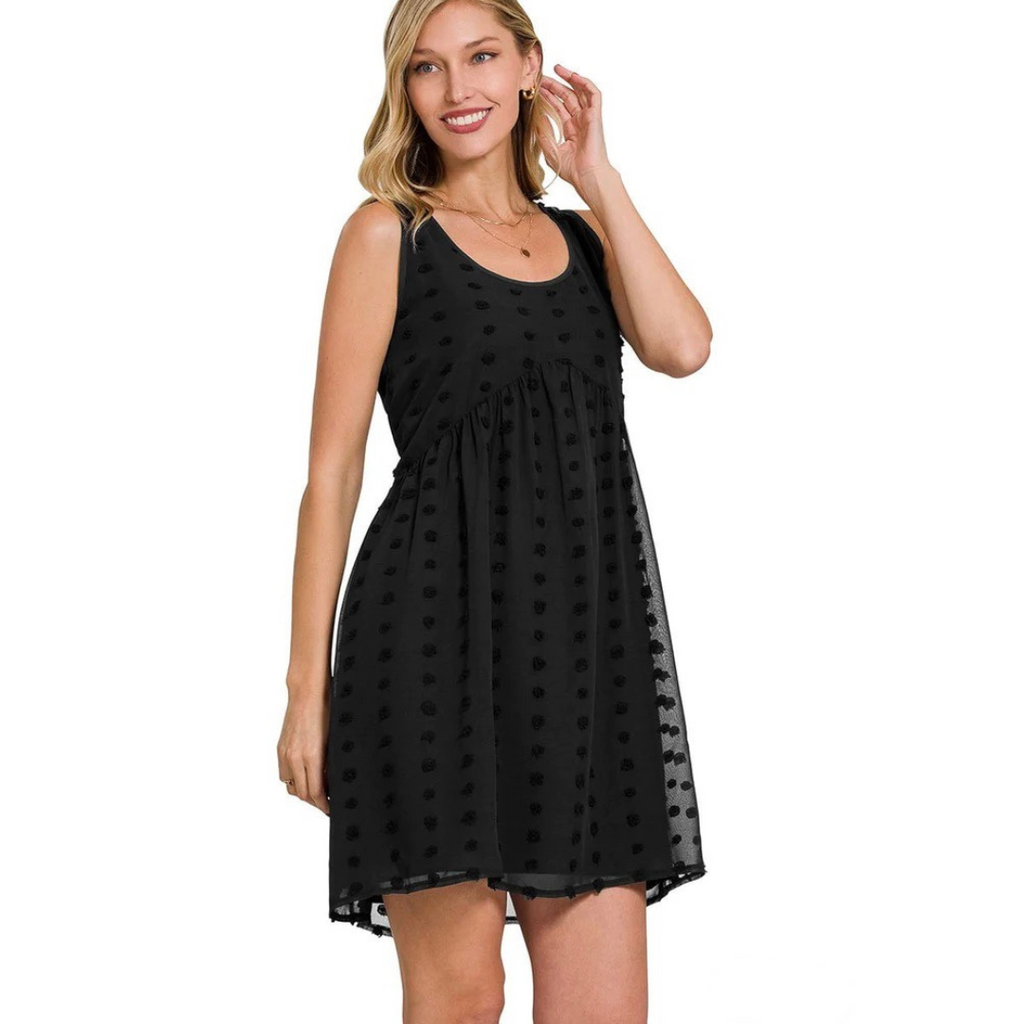 Sleeveless Swiss Dot Dress, Black - Monogram Market