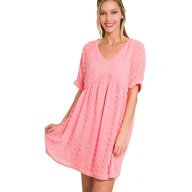 Swiss Dot Babydoll Dress, Dark Pink - Monogram Market