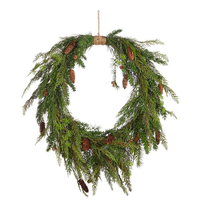 RAZ Oval Cedar & Pinecone Christmas Wreath