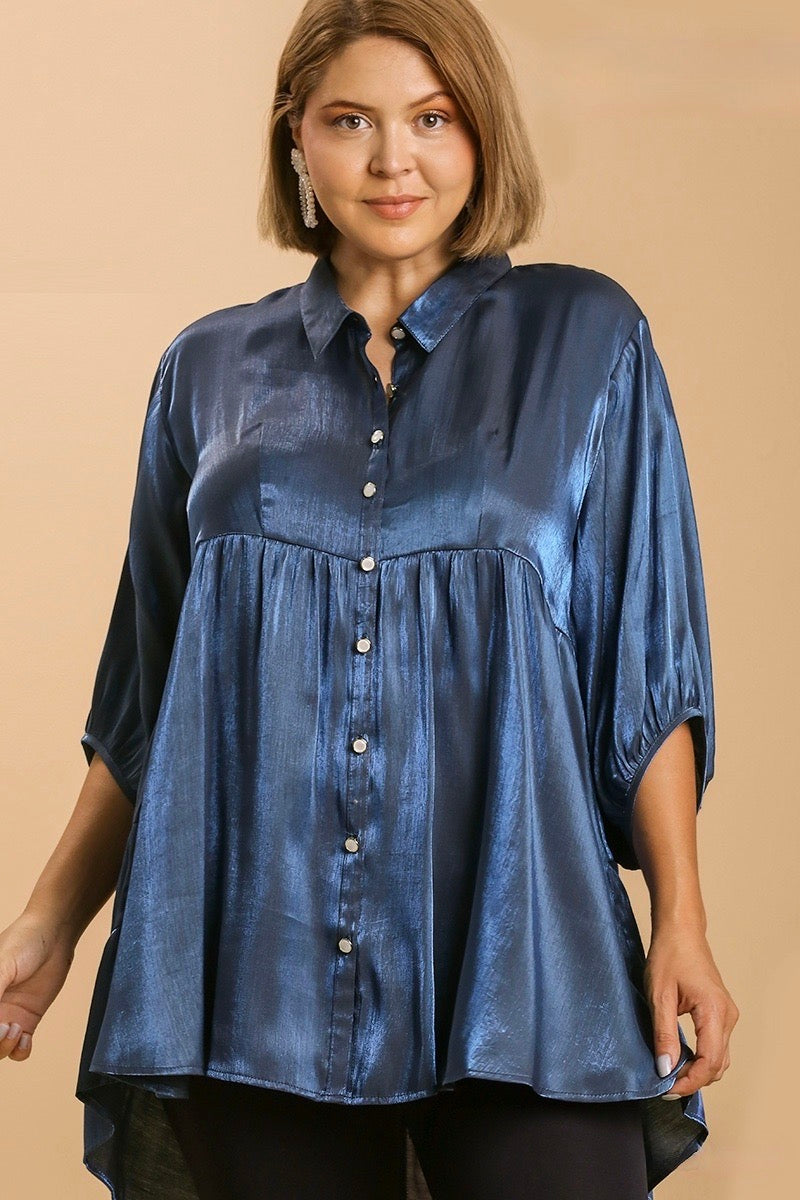 Umgee - Satin Tiered Back Tunic/Dress, Midnight Blue - Monogram Market