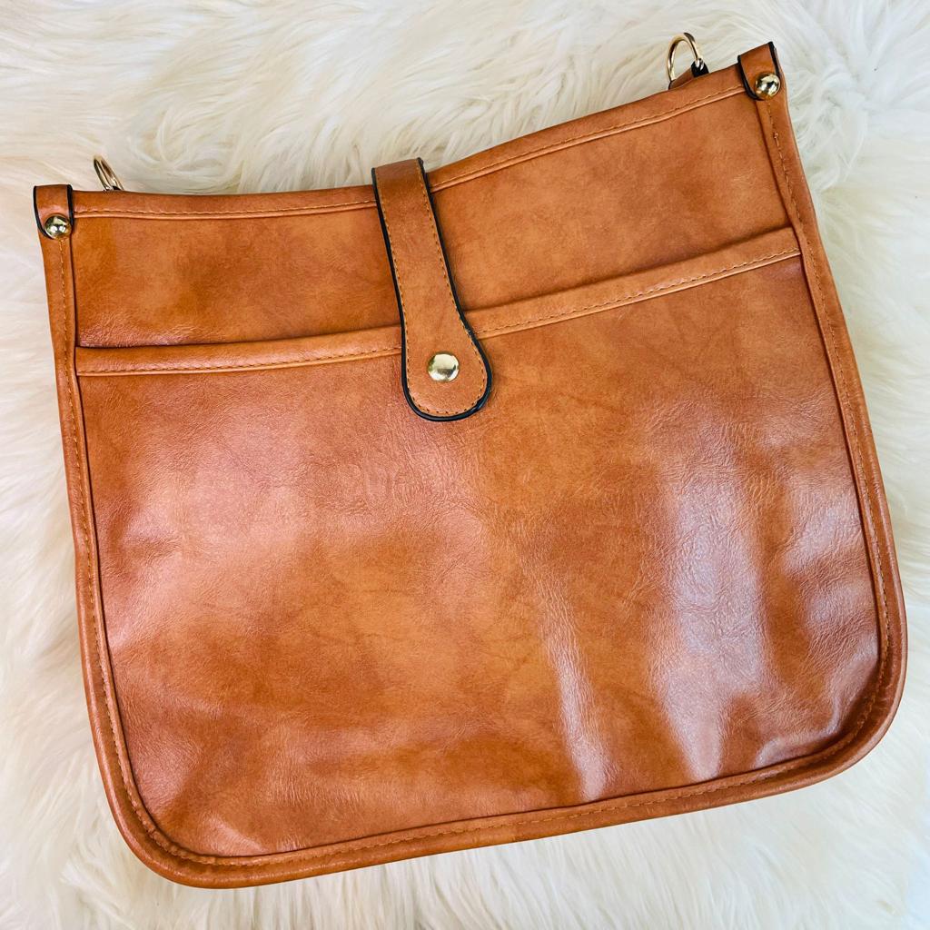 Genuine Leather Crossbody Bag, Camel - Monogram Market