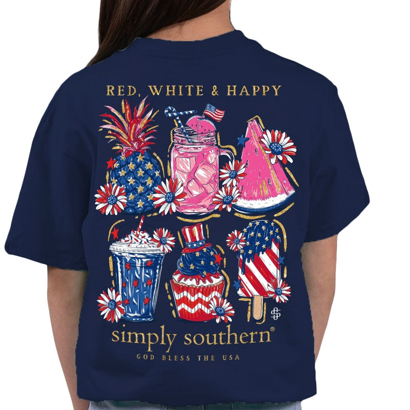 Simply Southern, YOUTH Short Sleeve Tee - RED, WHITE & HAPPY (USA) - Monogram Market
