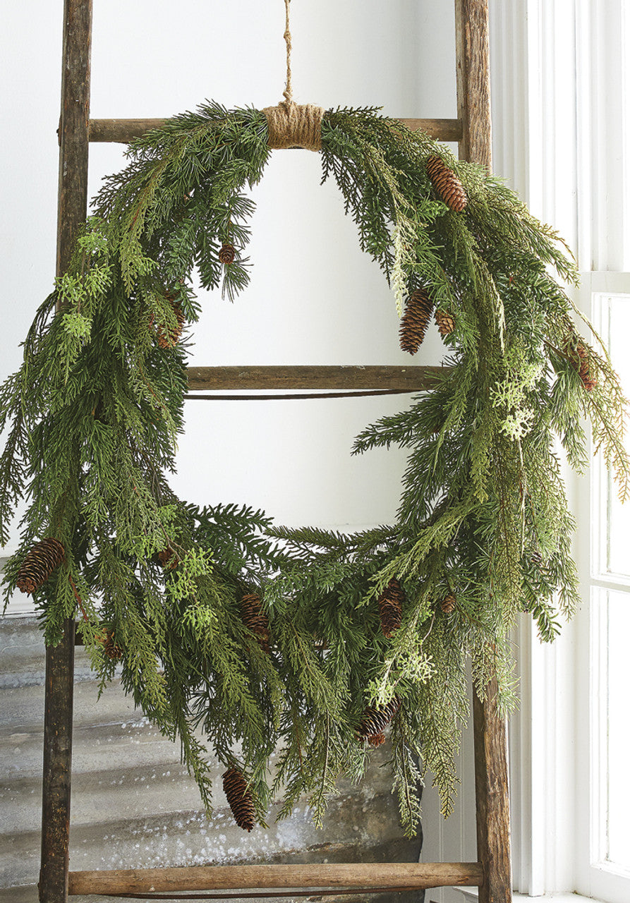 RAZ Oval Cedar & Pinecone Christmas Wreath - Thumbnail 2