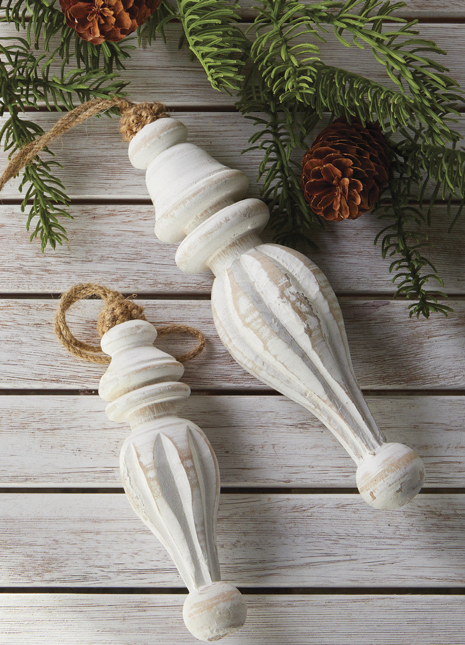 Distressed White Wood Finial Ornament - Thumbnail 4