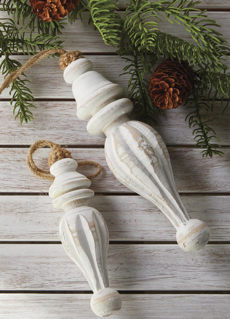 RAZ - Distressed White Wood Finial Ornaments - Monogram Market
