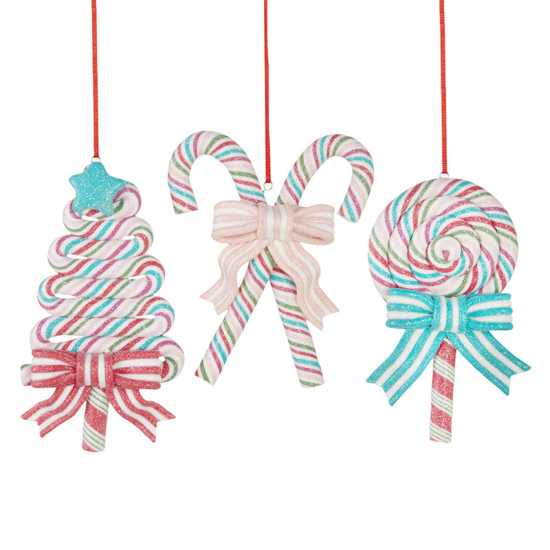 RAZ - Pastel Swirl Candy Cane Christmas Ornaments, 5" - Monogram Market