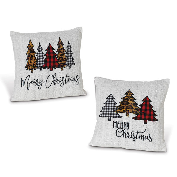 Merry Christmas Leopard & Plaid Trees Throw Pillows - Monogram Market
